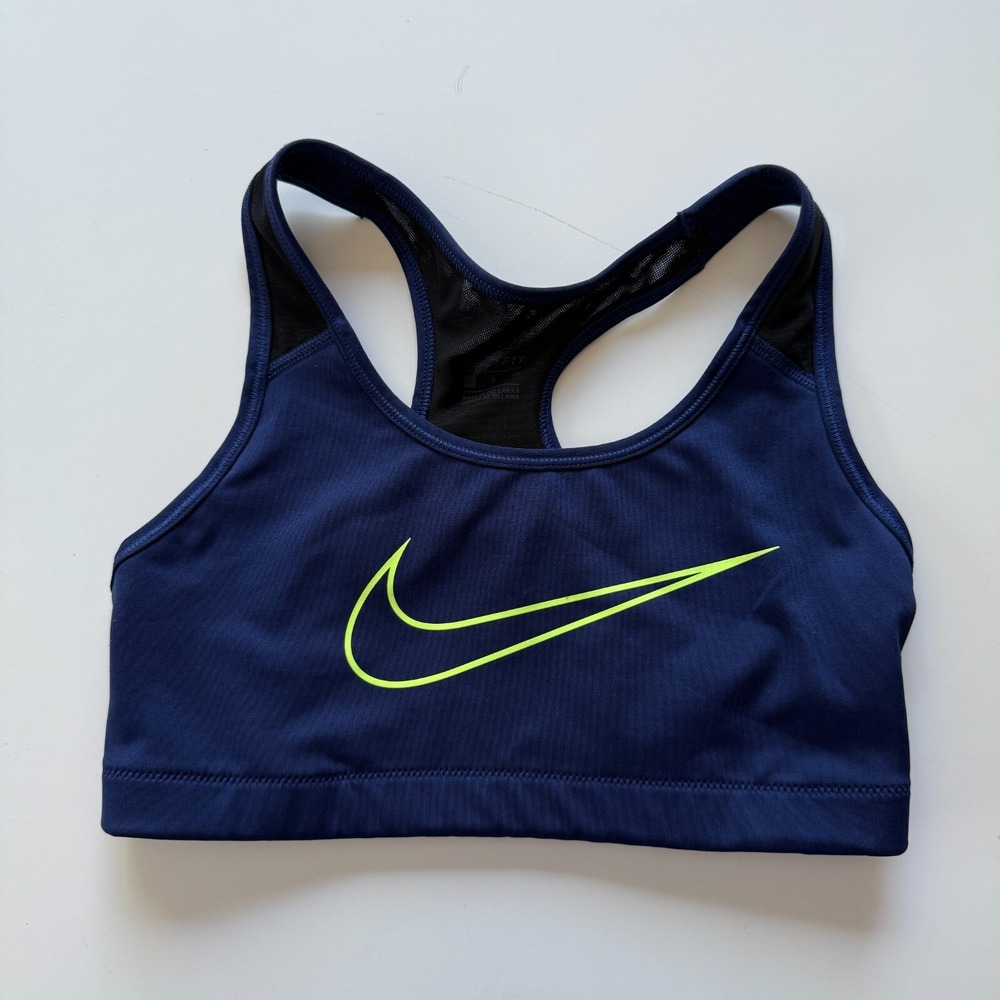 NIKE Dri-Fit Sports‎ Bra Womens Small Crossed Bands Mesh Blue Swoosh Unpadded